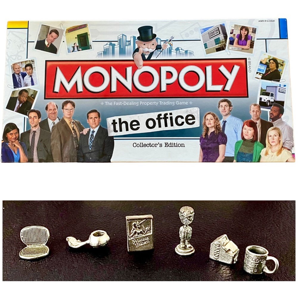 MONOPOLY ‘The Office’ full/complete 6 Metal game tokens. Preowned.